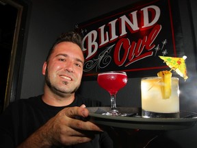 Blind Owl's Mark Dutka serves up a Ward 3 and a Mai Tai cocktail at the downtown bar. Craft cocktails are becoming more popular in Windsor. (NICK BRANCACCIO/The Windsor Star)