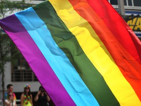 A flag at the Windsor Pride parade in August 2014. (Dax Melmer / The Windsor Star)