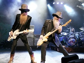 ZZ Top in performance in 2008. From left: Billy Gibbons, Dusty Hill, and Frank Beard.