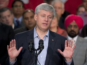 Conservative Leader Stephen Harper speaks  about the Syrian refugee crisis during a campaign event in Surrey, B.C.,  Thursday September 3, 2015. THE CANADIAN PRESS/Adrian Wyld