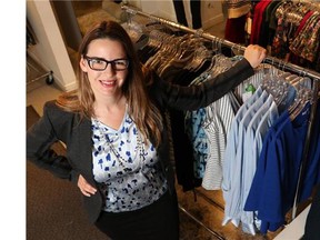 Melanie Love shows off her new clothing line, Front Room, which makes clothes for women with a little more on top, in Calgary on September 3, 2015.