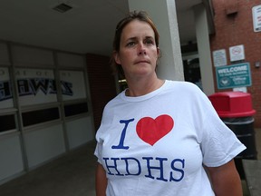 Sheri Dzudovich is photographed outside of Harrow District High School in Harrow on Friday, September 11, 2015. The school is facing possible closure. (TYLER BROWNBRIDGE/The Windsor Star)