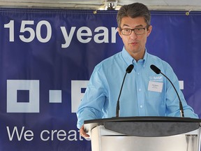 BASF Canada Inc. celebrated 30 years in Windsor by hosting a community celebration for employees, their families and key community stakeholders on Saturday, Sept. 12, 2015. Also noted was the company's global 150th anniversary. Charles Navarro, president of BASF Canada Inc. speaks during the event. (DAN JANISSE/The Windsor Star)