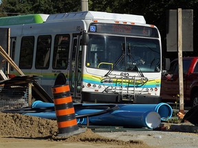 A bus makes its way through road construction along Wyandotte Street in Windsor on Monday, Sept. 21, 2015.                                (TYLER BROWNBRIDGE/The Windsor Star)
