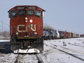 A Canadian National locomotive is seen Monday, Feb. 23, 2015, in Montreal. THE CANADIAN PRESS/Ryan Remiorz