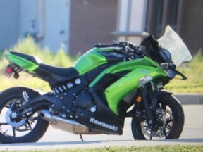 A motorcycle involved in a crash at North Talbot and Walker roads is pictured on Wednesday, Sept. 16, 2015. (JASON KRYK/The Windsor Star)