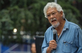 Canadian environmental activist David Suzuki is shown speaking at a science rally in Vancouver, B.C. in September 2013. (Ward Perrin / PNG)