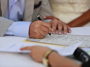 An important part of wedding ceremony is signing a marriage licence. Photo by fotolia.com