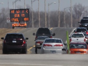 The eastbound lanes of E.C. Row avenue at Walker Road in Windsor, Ontario on April 17, 2015.