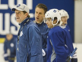 Toronto Maple Leafs head coach Mike Babcock during practice at the MasterCard Centre for Hockey Excellence in Toronto, Ont. on Thursday October 8, 2015. Ernest Doroszuk/Toronto Sun/Postmedia Network