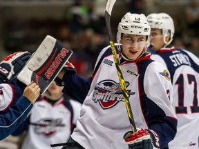 Gabriel Vilardi #13 of the Windsor Spitfires celebrates his goal against the Peterborough Petes on October 8, 2015 at the WFCU Centre in Windsor, Ontario, Canada. (Photo by Dennis Pajot/Getty Images)
