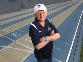Dennis Fairall, head coach of the  University of Windsor track and field team is shown at the Alumni Stadium on Thursday, May 28, 2015. For story on Windsor's reputation as a track and field powerhouse.  (DAN JANISSE/The Windsor Star)