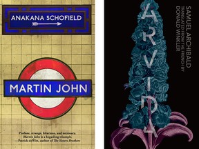 Book covers for Martin John by Anakana Schofield (left) and Arvida by Samuel Archibald (right) - two books released by Windsor publisher Biblioasis that have made the short list for the 2015 Giller Prize.