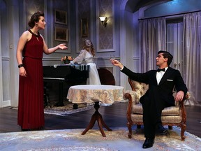 A scene from the University Players production of the Noel Coward comedy Blithe Spirit. From left: Cassidy Anne Hicks as Ruth, Kathleen Welch as the ghostly Elvira, and Adam Marincsak as Charles.