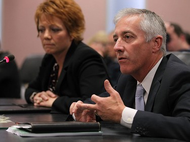 Jacqueline Peterson and Bruce Webster (right) answer questions during a regular meeting at city hall in Windsor on Thursday, October 29, 2015.