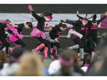 The Essex County Dancers out of Nancy Pattinson's Dance World perform at the Canadian Breast Cancer Foundation CIBC Run for the Cure at the Riverfront Festival Plaza, Sunday, Oct. 4, 2015.  (DAX MELMER/The Windsor Star)