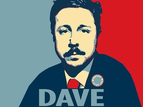 A fictitious Dave Sundin election poster is pictured int his photo.