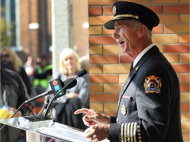 Windsor Fire and Rescue Services Chief Bruce Montone speaks during a media conference for the kick-off of fire prevention week on Monday, Oct. 5, 2015 at the City Hall. (DAN JANISSE/The Windsor Star)
