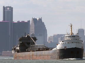 The bulk carrier Algomarine makes its way up the Detroit river on Tuesday, Oct. 20, 2015, near Windsor, ON. Business has been picking up at the Port of Windsor.