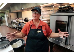 Jane Little, the cafeteria cook at General Amherst High School in Amherstburg, Ont., is shown on Thursday, Oct. 1, 2015. She has increased food sales in the cafeteria significantly serving healthy fresh items.