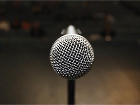 LASALLE, ON. MARCH 2, 2008. - The microphone used in the 2008 Windsor regional Canwest CanSpell Spelling Bee is pictured on with on stage at the Villanova Festival Theatre in LaSalle on Sunday, March 2, 2008.    (Windsor Star - Tyler Brownbridge)