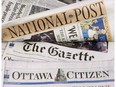 Major Postmedia newspapers are displayed in Ottawa on January 8, 2010.