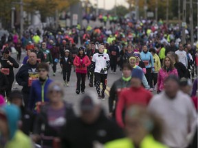 Runners make their way down Riverside Drive in downtown Windsor for the 38th Detroit Free Press/Talmer Bank Marathon, Sunday, Oct. 18, 2015.   (DAX MELMER/The Windsor Star)