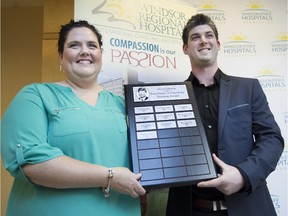 Registered nurses, Melissa Tellier, left, and Ryan Johnston, were selected for the Daniel Johnson Excellence in Oncology Nursing Award at Windsor Regional Hospital - Met Campus, Thursday, Oct. 8, 12015.    (DAX MELMER/The Windsor Star)