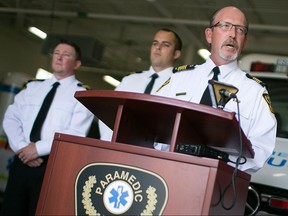 Essex-Windsor EMS chief, Bruce Krauter, right, is joined by deputy chiefs, Ryan Lemay and Justin Lammers in this 2015 file photo.