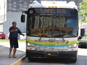 A Transit Windsor tunnel bus is shown  at the bus station downtown.