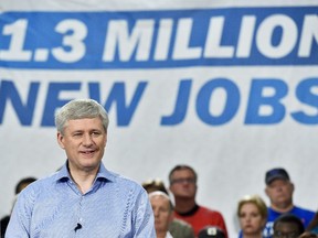 Conservative Leader Stephen Harper speaks during a campaign stop at Global Systems Emissions Inc., in Whitby, Ont., on Tuesday, October 6, 2015.