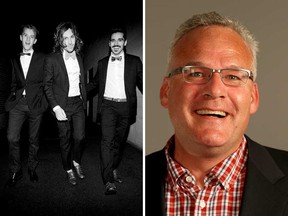 On the left, Windsor neo-soul trio The Walkervilles: Michael Hargreaves, Pat Robitaille, and Stefan Cvetkovic. On the right: Frank Schiller, federal Liberal candidate for Windsor-Tecumseh.