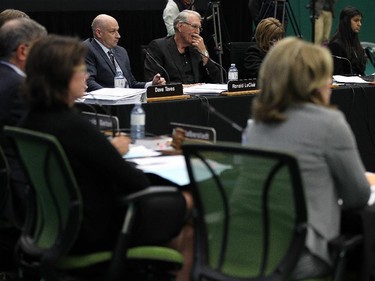 Board members listen to delegations during a special Greater Essex County District School Board meeting at the St. Clair College SportsPlex in Windsor on Tuesday, October 13, 2015. The closure of Harrow District High School and Western Secondary School was the topic of the special meeting.