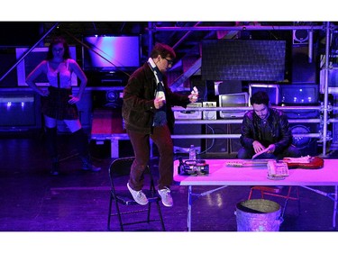 Jake Flynn and Joseph Coccimiglio (right) and the rest of the cast from the Arts Collective Theatre rehearse for their upcoming performance of RENT at the Walkerville Theatre in Windsor on Monday, October 5, 2015.                                     (TYLER BROWNBRIDGE/The Windsor Star)