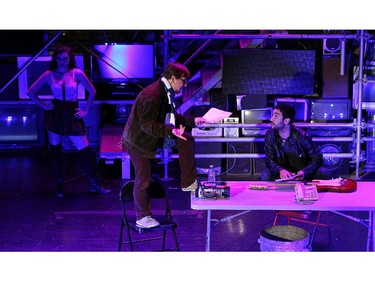 Jake Flynn and Joseph Coccimiglio (right) and the rest of the cast from the Arts Collective Theatre rehearse for their upcoming performance of RENT at the Walkerville Theatre in Windsor on Monday, October 5, 2015.                                     (TYLER BROWNBRIDGE/The Windsor Star)