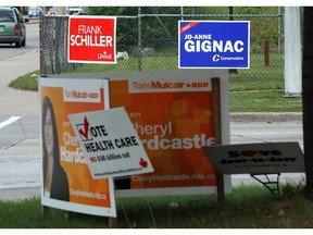 Election signs are seen along Wyandotte Street in Windsor on Thursday, October 8, 2015.                                      (TYLER BROWNBRIDGE/The Windsor Star)