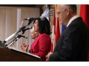 WINDSOR, ON. SEPTEMBER 30, 2015. --   Windsor--Tecumseh candidates Jo-Anne Gignac, Cheryl Hardcastle and Frank Schiller (left to right) take part in the Windsor-Essex Regional Chamber of Commerce federal election debate at the Caboto Club in Windsor on Wednesday, September 30, 2015.                                  (TYLER BROWNBRIDGE/The Windsor Star)