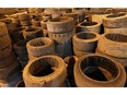 WINDSOR, ONT.: JANUARY 17, 2012 -- Used forklift tires wait to be shredded at Windsor Rubber Processing in Windsor on Tuesday, January 17, 2012. The company recycles industrial tires used on forklifts and heavy equipment.             (TYLER BROWNBRIDGE / The Windsor Star)