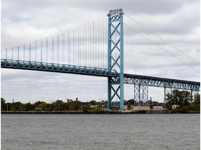 The Ambassador Bridge over the Detroit River.