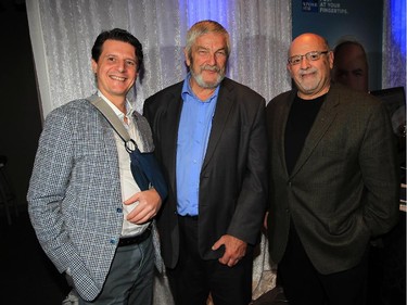 Amherstburg Mayor Aldo DiCarlo, left, Lakeshore Mayor Tom Bain and Amherstburg Deputy Mayor Bart Di Pasquale, right, attend New Windsor Star launch gala at News Cafe October 15, 2015.