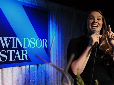 Master of Ceremonies Amanda Reid gets the party started at New Windsor Star launch gala at News Cafe October 15, 2015.