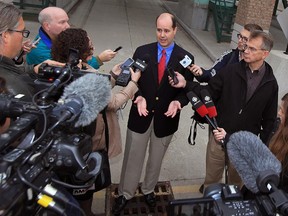 Matthew Moroun, Ambassador Bridge vice chairman and son of bridge owner Matty Moroun, talks to the media during a press conference about dealing with the issue of bridge safety and the closure of several Windsor streets on Oct. 15, 2015.