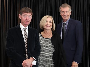 Stephen and Vicki Adams and University of Windsor president Alan Wildeman, right, are all smiles during the official opening of the Stephen and Vicki Adams Welcome Centre at the University of Windsor, on October 2, 2015.