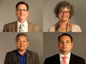 Windsor-West candidates (clockwise) Brian Masse, NDP, Margaret Villamizar, Marxist-Leninist, Henry Lau, Conservative and David Sundin, Liberal.