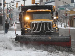A City of Windsor snowplow is shown in downtown Windsor following a winter storm.