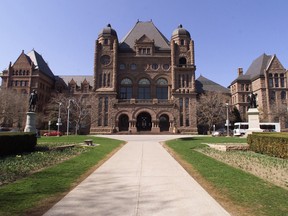 Exterior of Queen's Park , the Legislature building in Toronto.