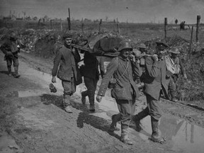 Wounded coming in. Vimy Ridge. April, 1917.