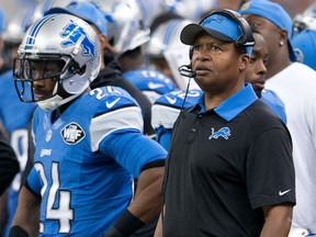 Jim Caldwell of the Detroit Lions looks on from the side line during the second half of the game against the Minnesota Vikings during an NFL game at Ford Field on October 25, 2015 in Detroit, Michigan. (Photo by Dave Reginek/Getty Images)