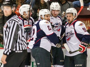 Forward Hayden McCool #27 of the Windsor Spitfires celebrates his goal against the Ottawa 67's on October 15, 2015 at the WFCU Centre in Windsor, Ontario, Canada. (Photo by Dennis Pajot/Getty Images)