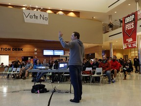 Intramurals coordinator Josh Leeman presents the the athletic facility proposal to students at the CAW Centre at the University of Windsor in Windsor on Friday, Nov. 27, 2015. Students will vote on the idea next week. The cost of the new facility would be funded by students who will pay $125 per year starting in approximately 2019.